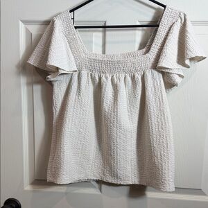 LOFT Cream Textured Blouse with Flutter Sleeves